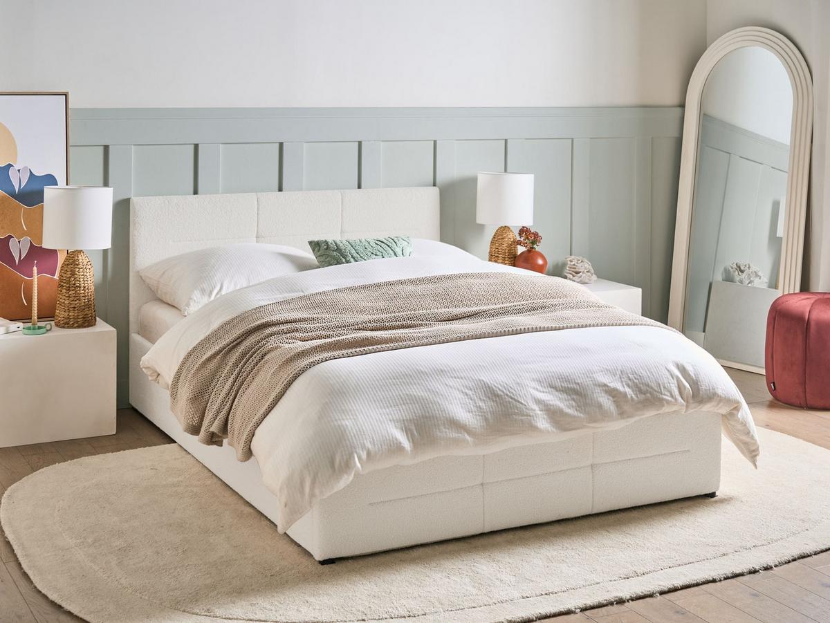 BETT mit Stauraum 140/200 Bouclé Cremeweiß Massognes - Creme, Textil (140/200cm) - Beliani