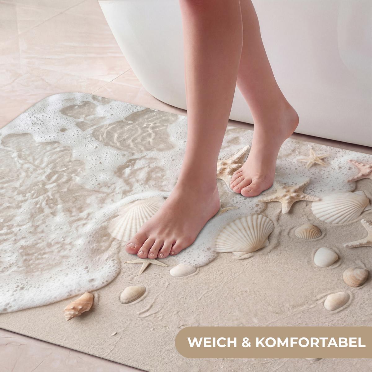 BADEMATTE Muscheln - Seesterne - Strand 60x120 cm - Sandfarben/Creme, Textil (60/120cm) - OnlyWow