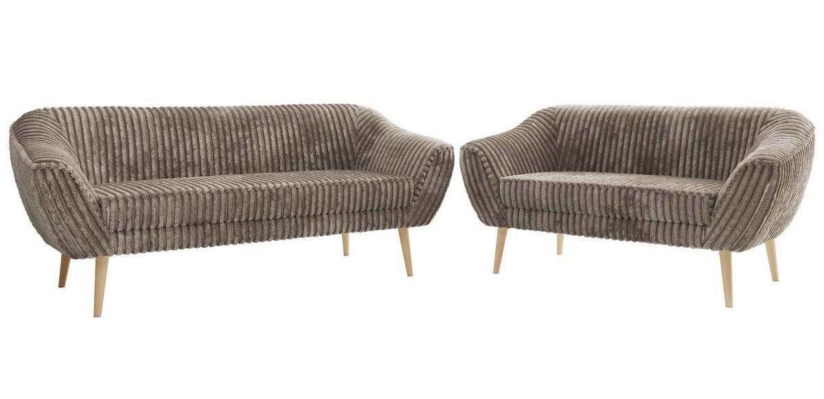 SITZGARNITUR PIRS 3+2 - Hellbraun Cord - Holzbeine - Hellbraun/Buchefarben, Holzwerkstoff/Textil (180/75/74cm) - MKS