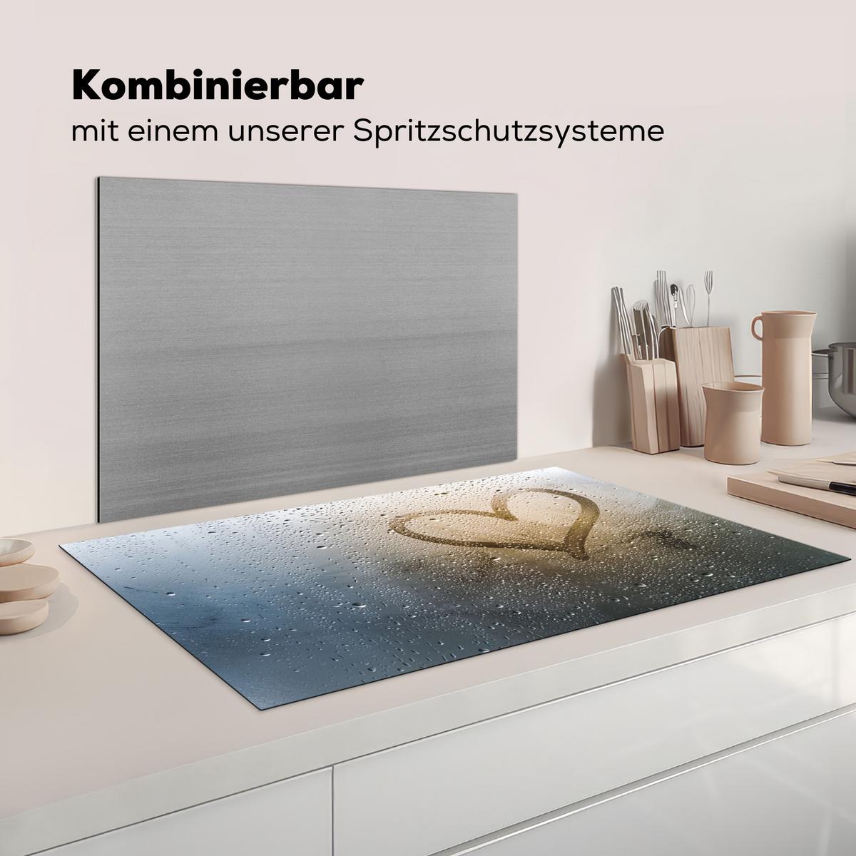 HERDABDECKPLATTE Herz - Kondenswasser - Wasser - 3D Induktionsschutz 91.6x52.7 cm - Grau, Kunststoff (91.6/52.7/0.2cm) - MuchoWow