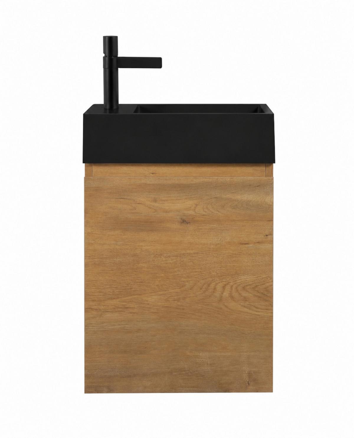 GÄSTE-WC-MÖBELSET Angela 2 Teile Eiche - Schwarze Waschbecken - 40 x 22 x 64 cm - Eichefarben/Schwarz, Holz (40/52/22cm) - Badplaats