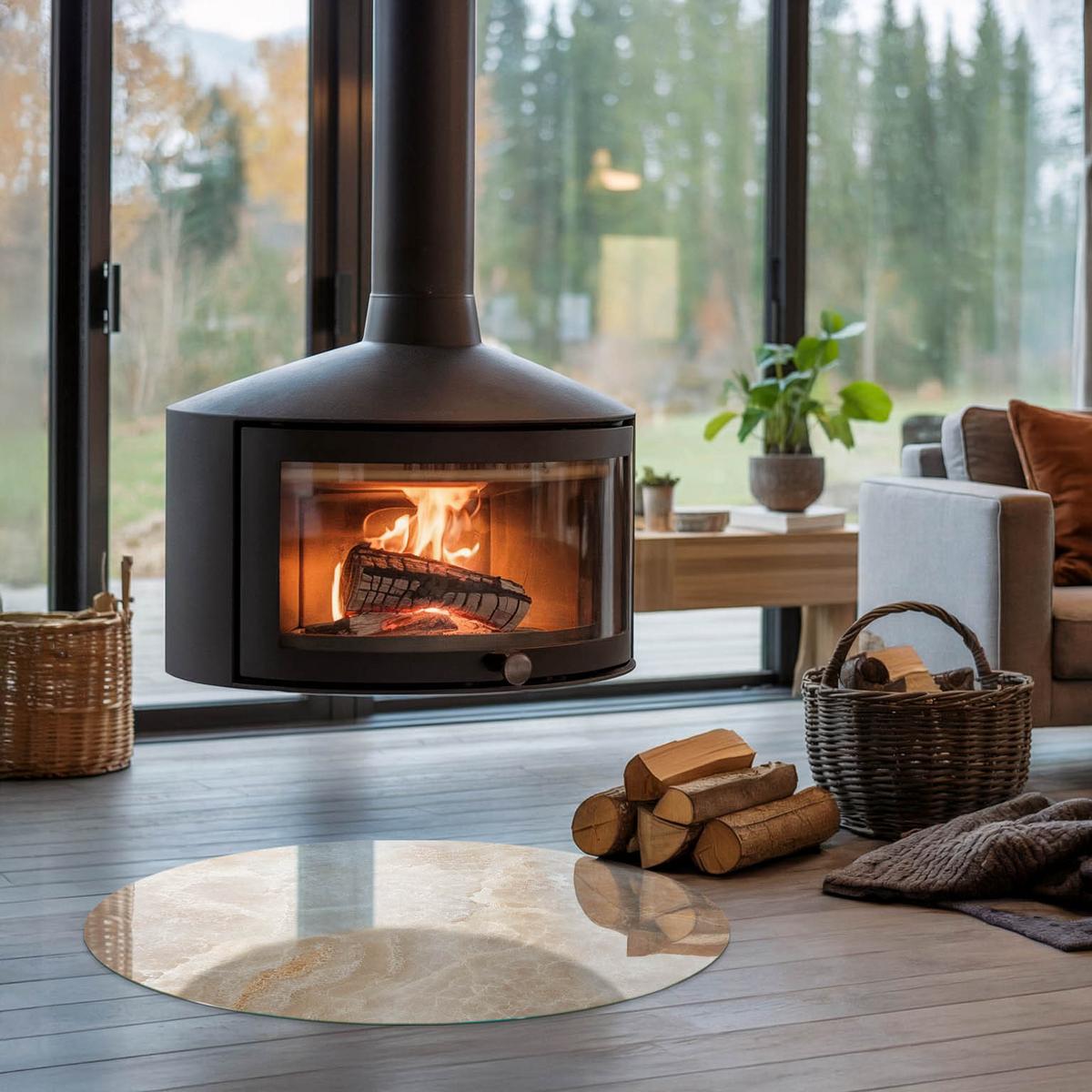 GLASPLATTE für Kamin Ø 80 cm - Beige, Glas (80/80/0.4cm) - TULUP