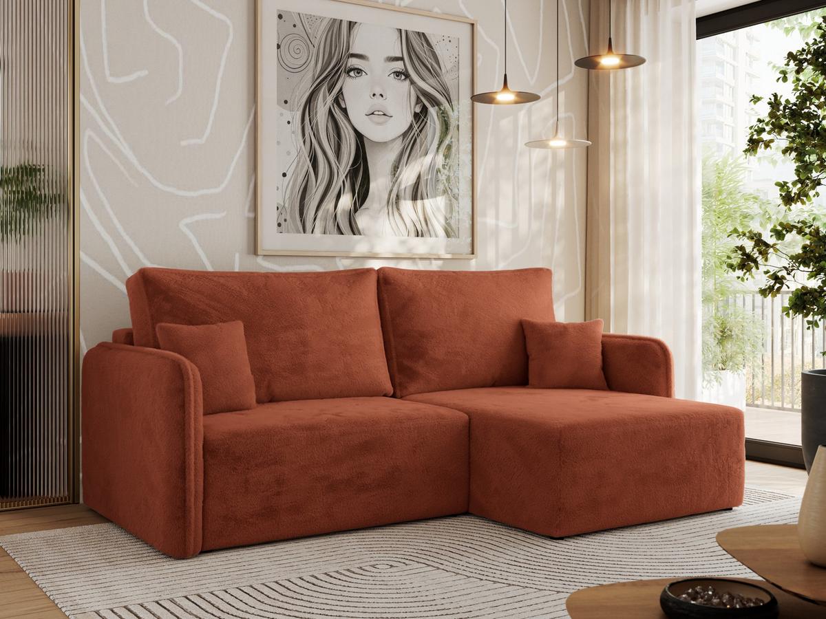 ECKSCHLAFSOFA MESTO L Orange Plüsch - rechts - Schwarz/Orange, Kunststoff/Textil (147/227cm) - MKS