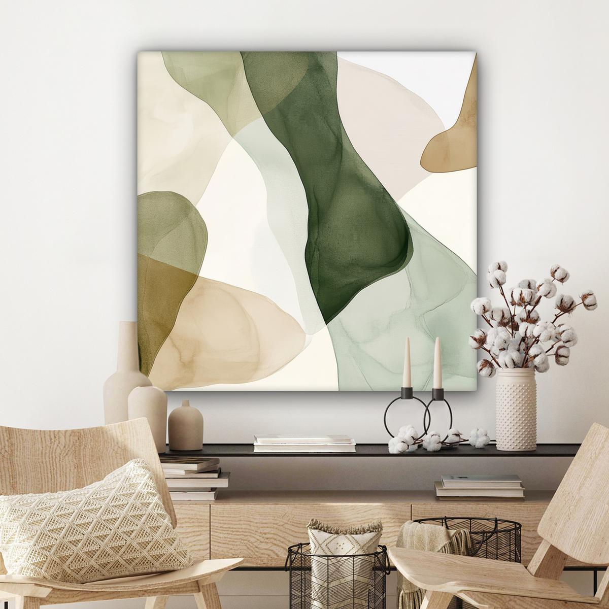 LEINWANDBILD Japandi - Abstrakt - Grün Deko Groß 90x90 cm - Salbeigrün, Textil (90/90cm) - MuchoWow