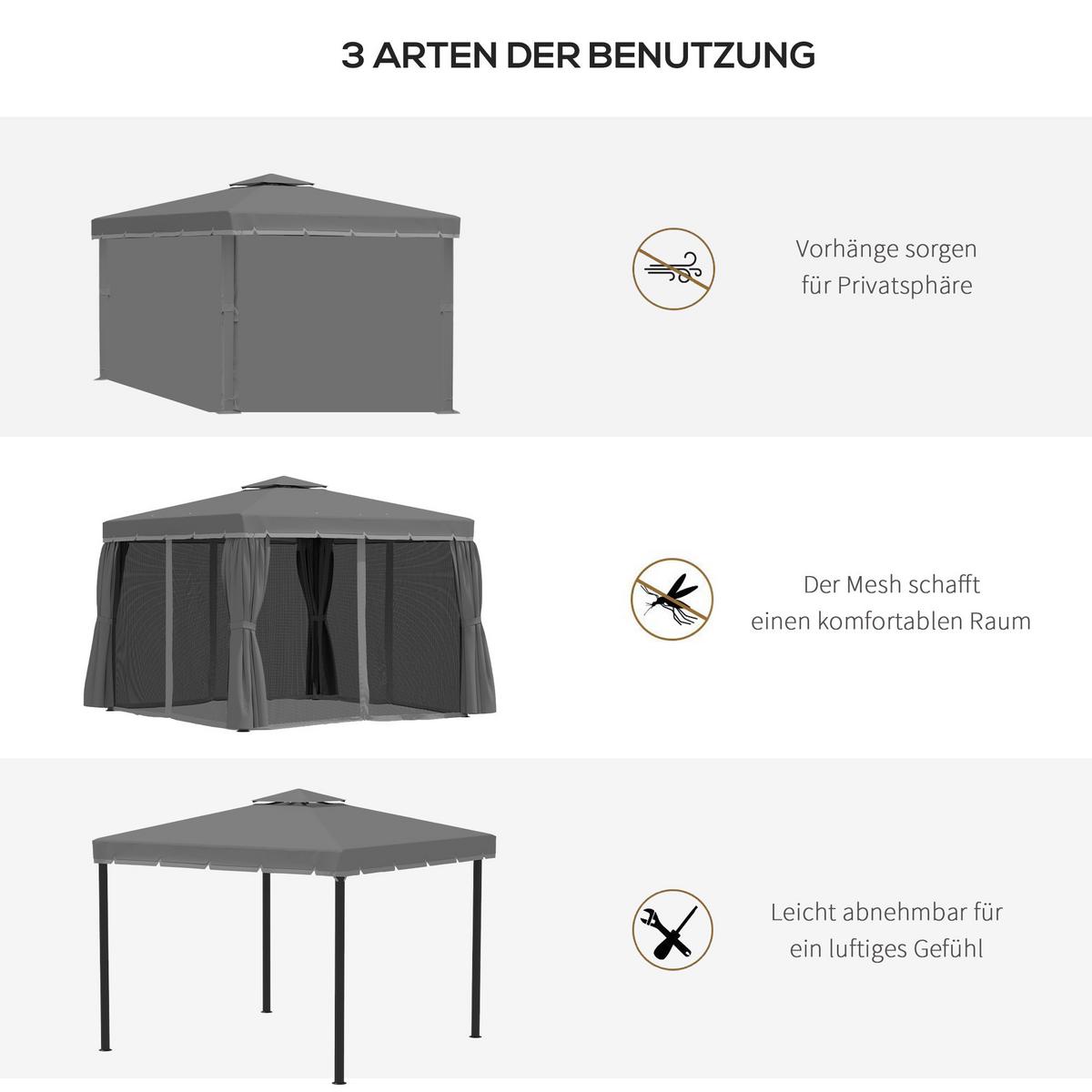 PAVILLON, Dunkelgrau, Aluminium, Metall, Polyester - Dunkelgrau, Metall (2.96/2.65/2.96cm) - Outsunny
