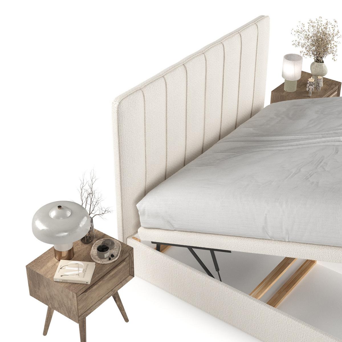 POLSTERBETT Vienna mit Stauraum 120/200 cm Creme im Alta Stoff - Creme/Schwarz, Holz/Holzwerkstoff (120/200cm) - AltaBeds