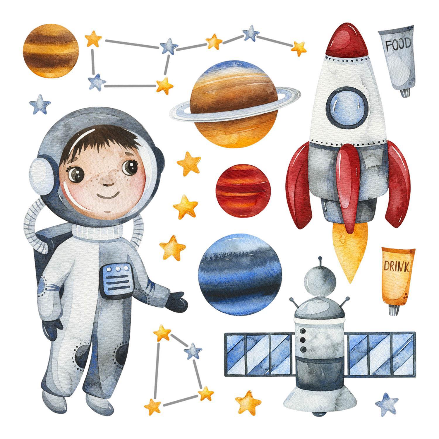 WANDAUFKLEBER 130x174cm - Kleiner Astronaut - Multicolor, Kunststoff (130/174/0.1cm) - Wallfluent