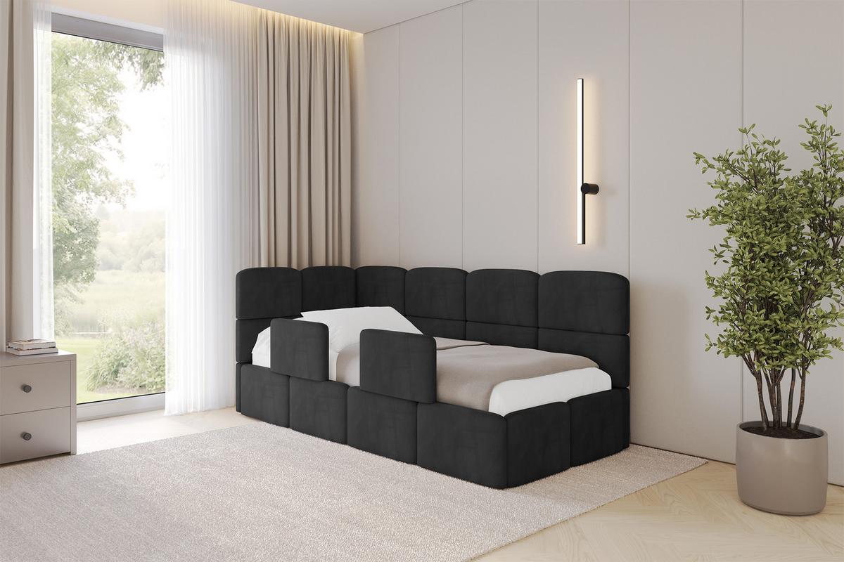 EINZELLBETT Jugendbett mit Bettkasten und Matratze H3/H4, Rechts - KIVY 80x200 Schwarz - Anthrazit, Holzwerkstoff/Textil (80/200cm) - ALTDECOR