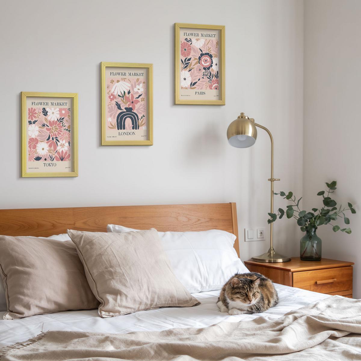 BILDER SET 3er Set - 20x30 cm Goldrahmen - Blumenmotive Tokio London Paris - Goldfarben, Kunststoff (20/30cm) - TULUP