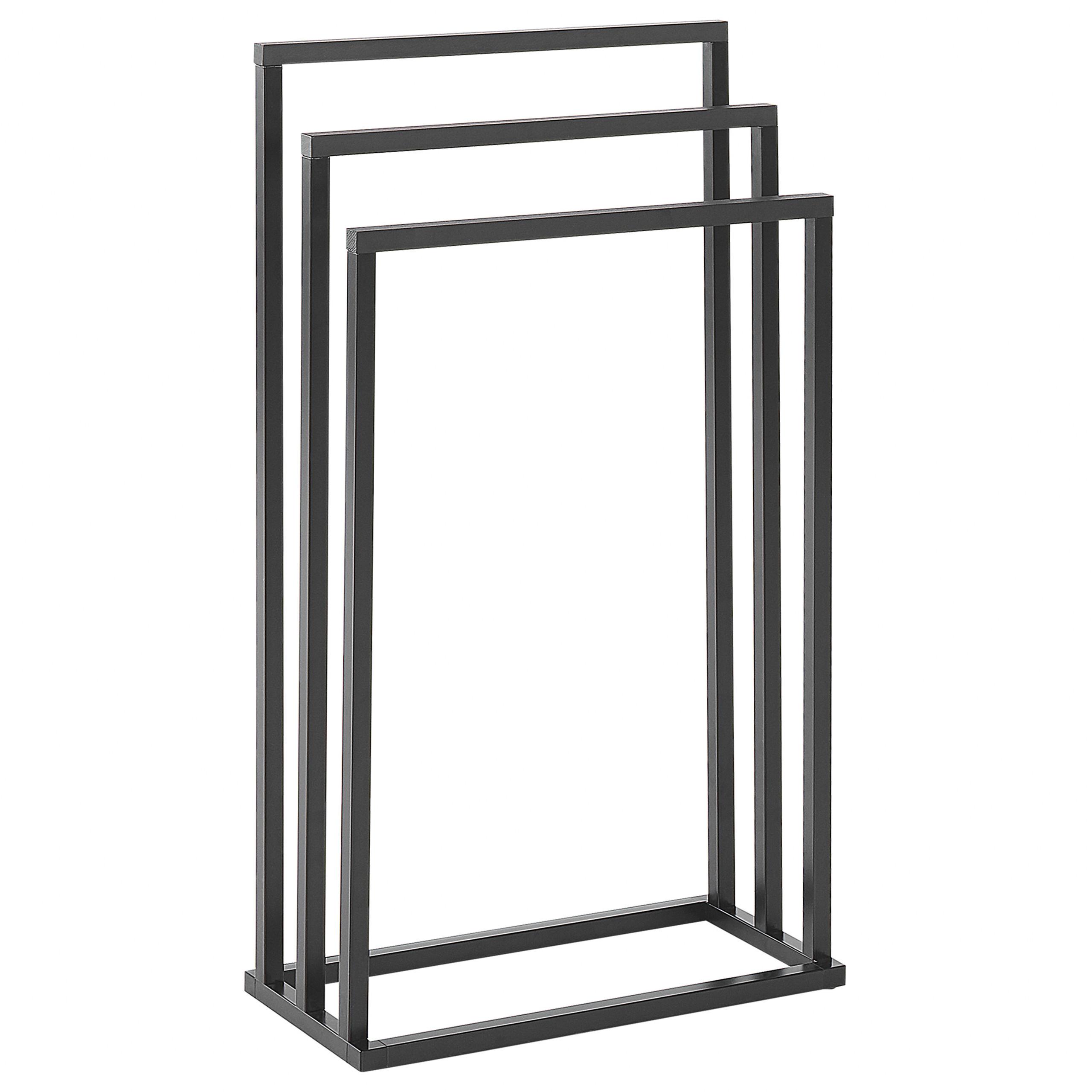 HANDTUCHSTÄNDER schwarz/dunkler Holzfarbton 45 x 84 cm Charras - Dunkelbraun/Schwarz, Metall (45/84/21cm) - Beliani