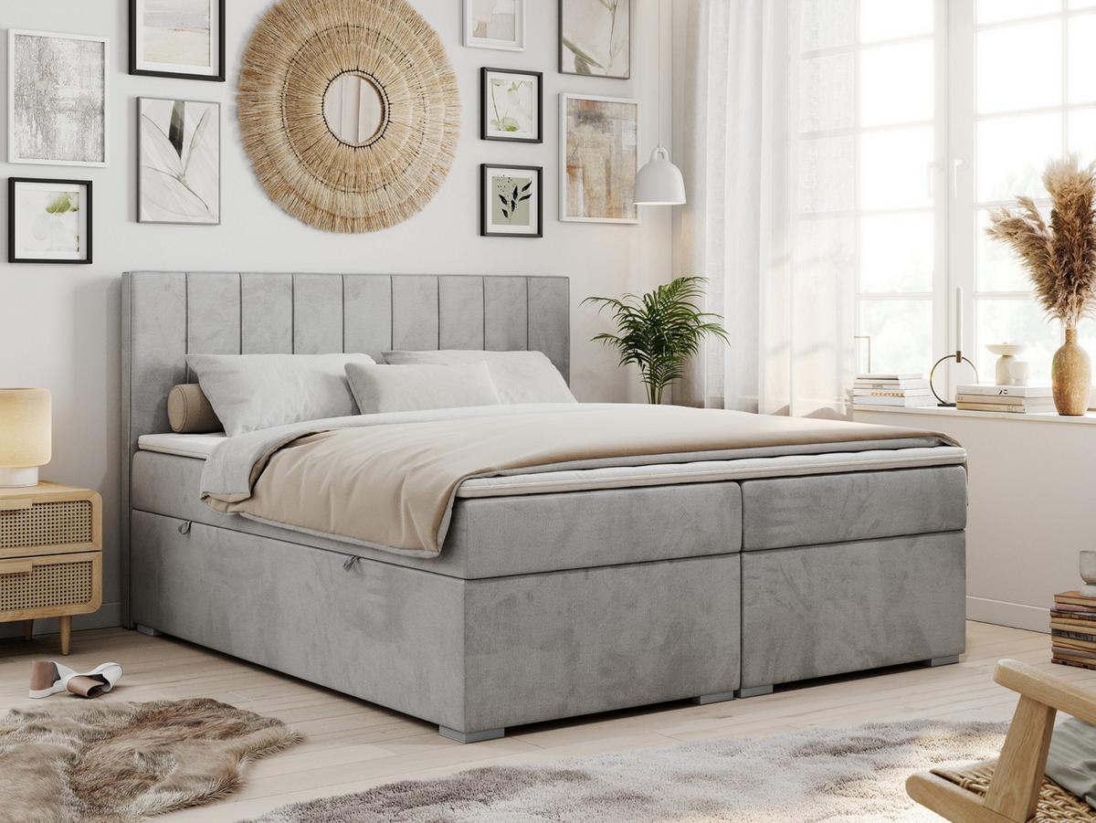 BOXBETT ALLY 140/200 Hellgrau Velvet - H3 - Hellgrau, Holz/Textil (140/200cm) - MKS