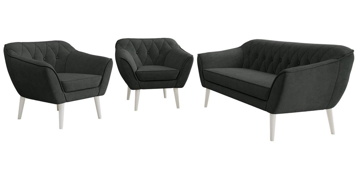 SITZGARNITUR PIRS 3+1+1 - Dunkelgrau Strukture - Weiße Beine - Dunkelgrau/Graphitfarben, Holzwerkstoff/Textil (180/75/74cm) - MKS
