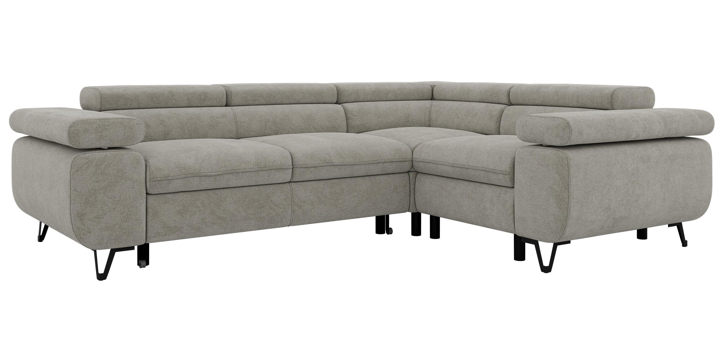 ECKSOFA FALCO L - Hellgrau Stukture - Rechts Seite - Hellgrau/Schwarz, Textil/Metall (268/197cm) - MKS