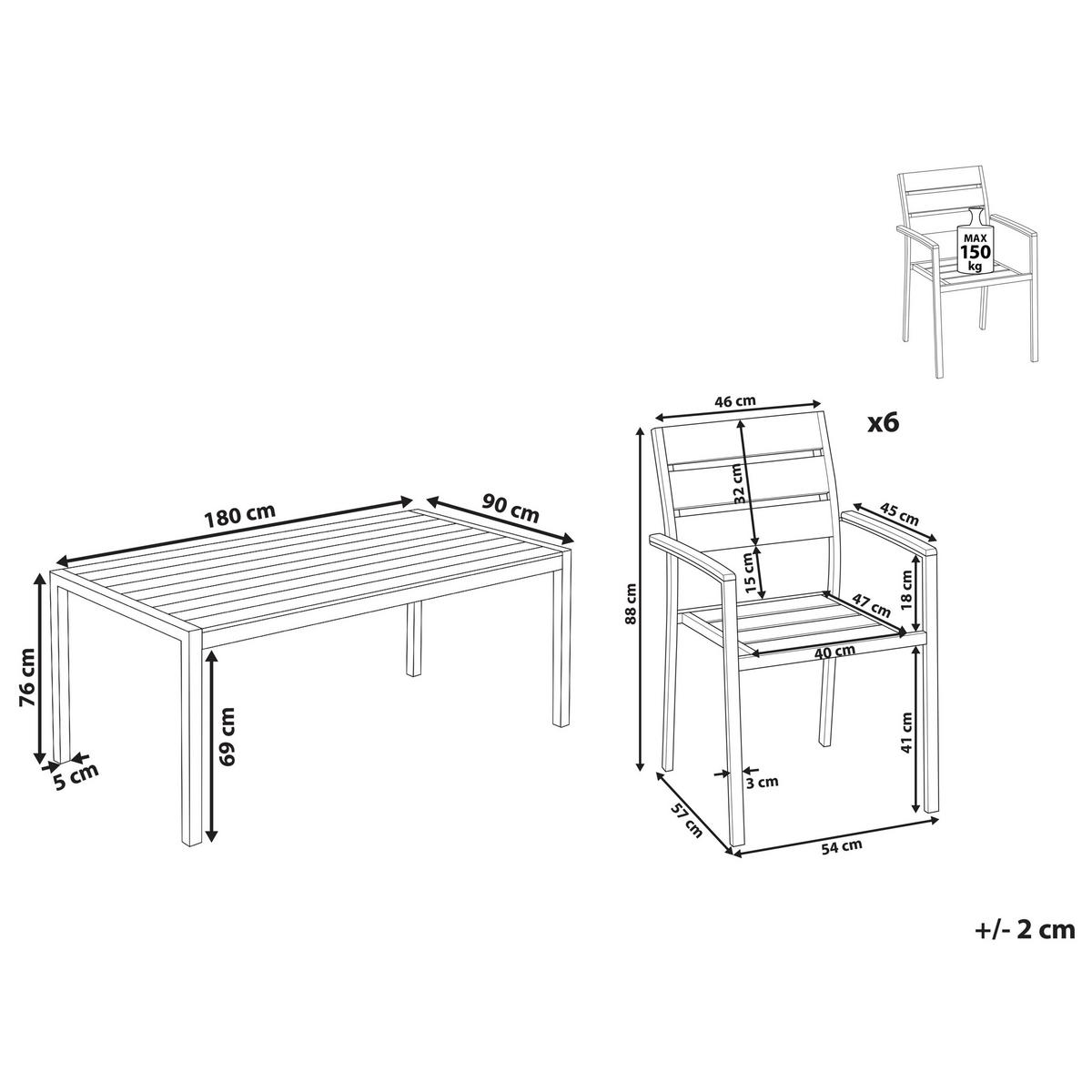 GARTENMÖBEL SET 6-Sitzer Aluminium schwarz Vernio - Schwarz, Kunststoff - Beliani