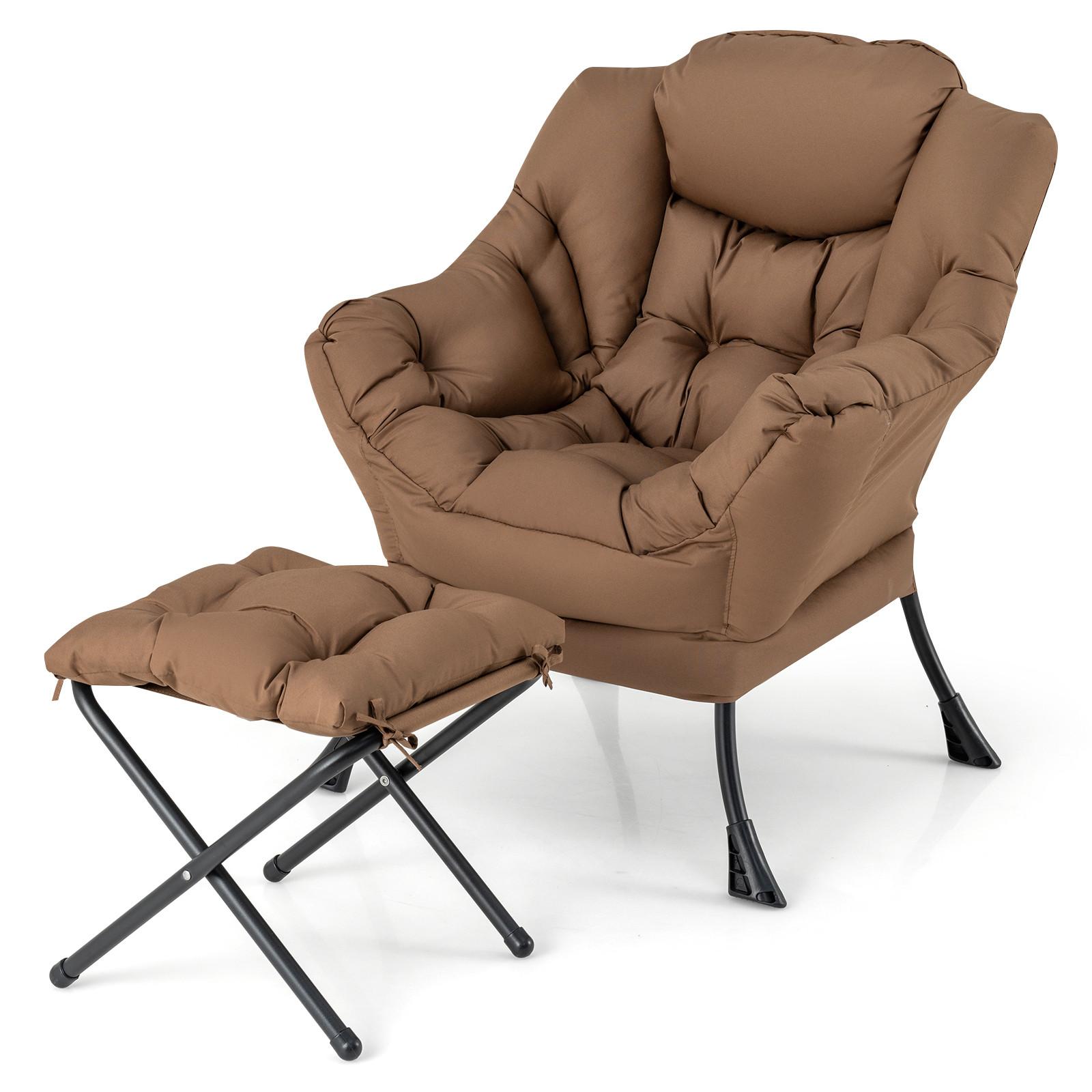 SESSEL mit Hocker Braun - Braun, Kunststoff (81/94.5/75cm) - COSTWAY