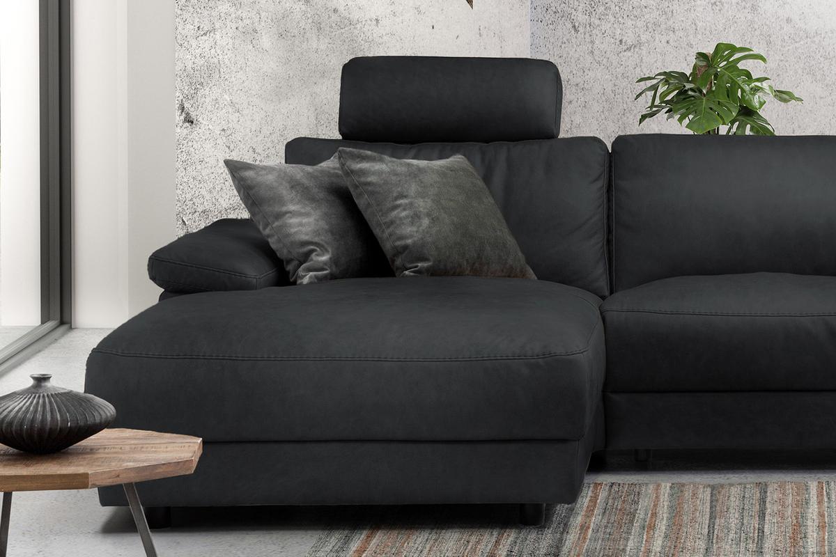 ECKSOFA XL MOTORISCHER RELAXFUNKTION LOLA Schwarz Leder Relaxfunktion - Schwarz, Leder (304/178cm) - KAWOLA