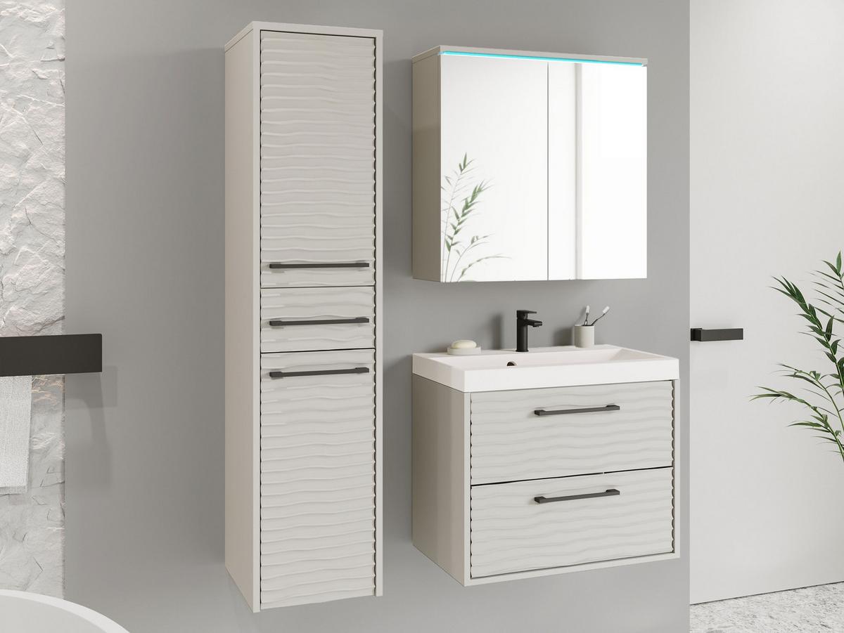 BADMÖBEL-SET Canavas I mit blauer LED Beleuchtung - Kaschmir/Schwarz, Holzwerkstoff/Metall (30/130/35cm) - MIRJAN24