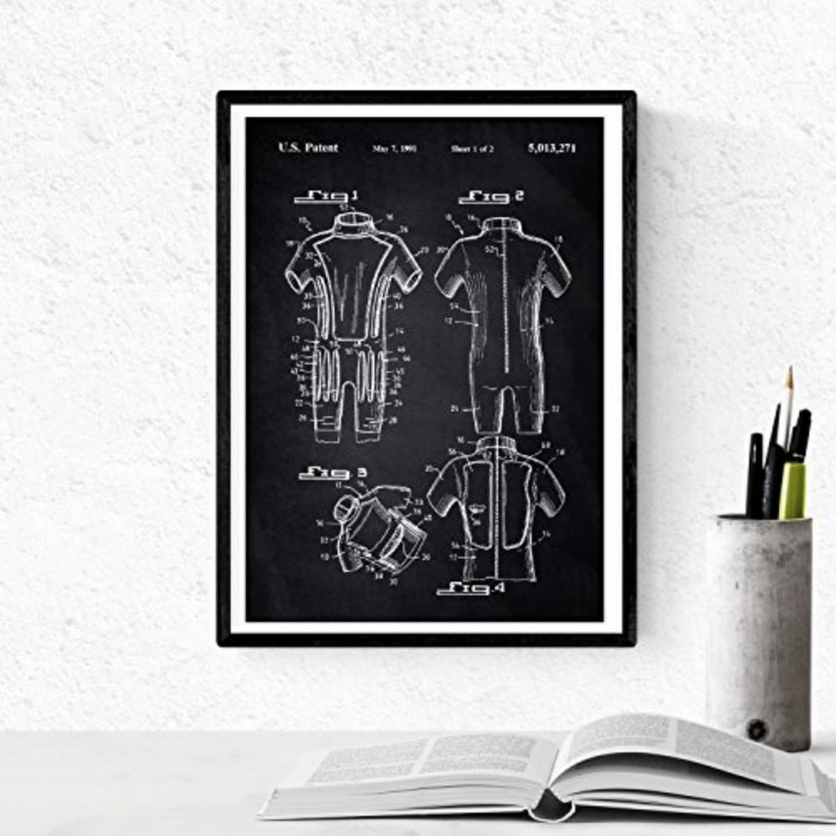 POSTER Set mit 4 Schwarz PATENTEN SURF A4 Schwarzer Rahmen - Schwarz, Papier (29.7/3cm) - Nacnic