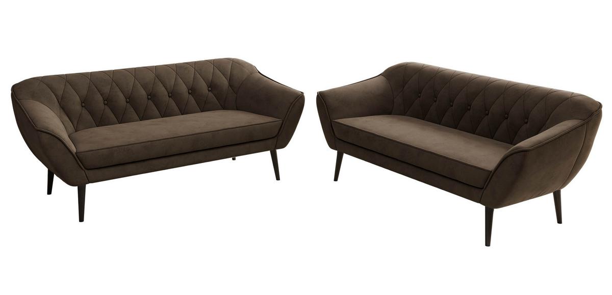 SITZGARNITUR PIRS 3+3 - Braun Velvet - Schwarze Beine - Dunkelbraun/Schwarz, Holzwerkstoff/Textil (180/75/74cm) - MKS