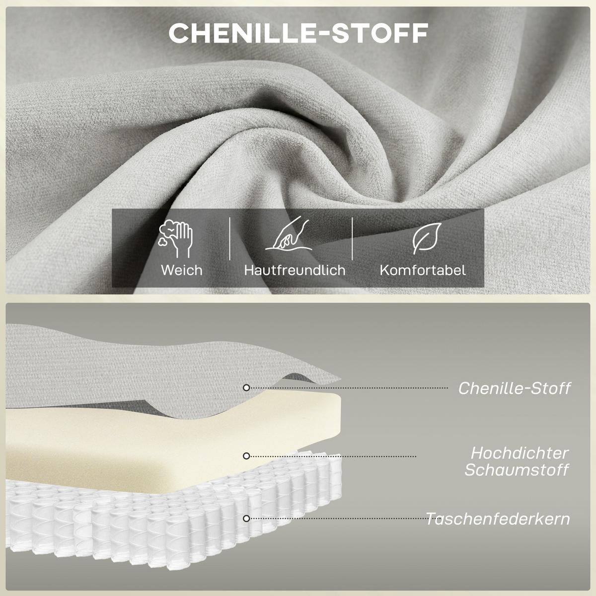 2-SITZER-SOFA Chenille Cremeweiß - Creme, Textil (84/95/146cm) - HOMCOM