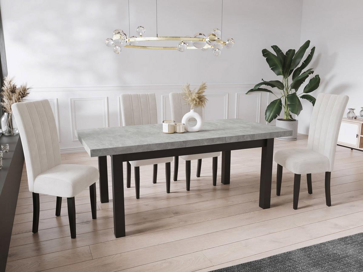 ESSTISCH Gemini rechteckig ausziehbar, Grauer Beton 120-160/80/78 cm - Hellgrau/Schwarz, Holz/Holzwerkstoff (80/160/78cm) - WFL GROUP