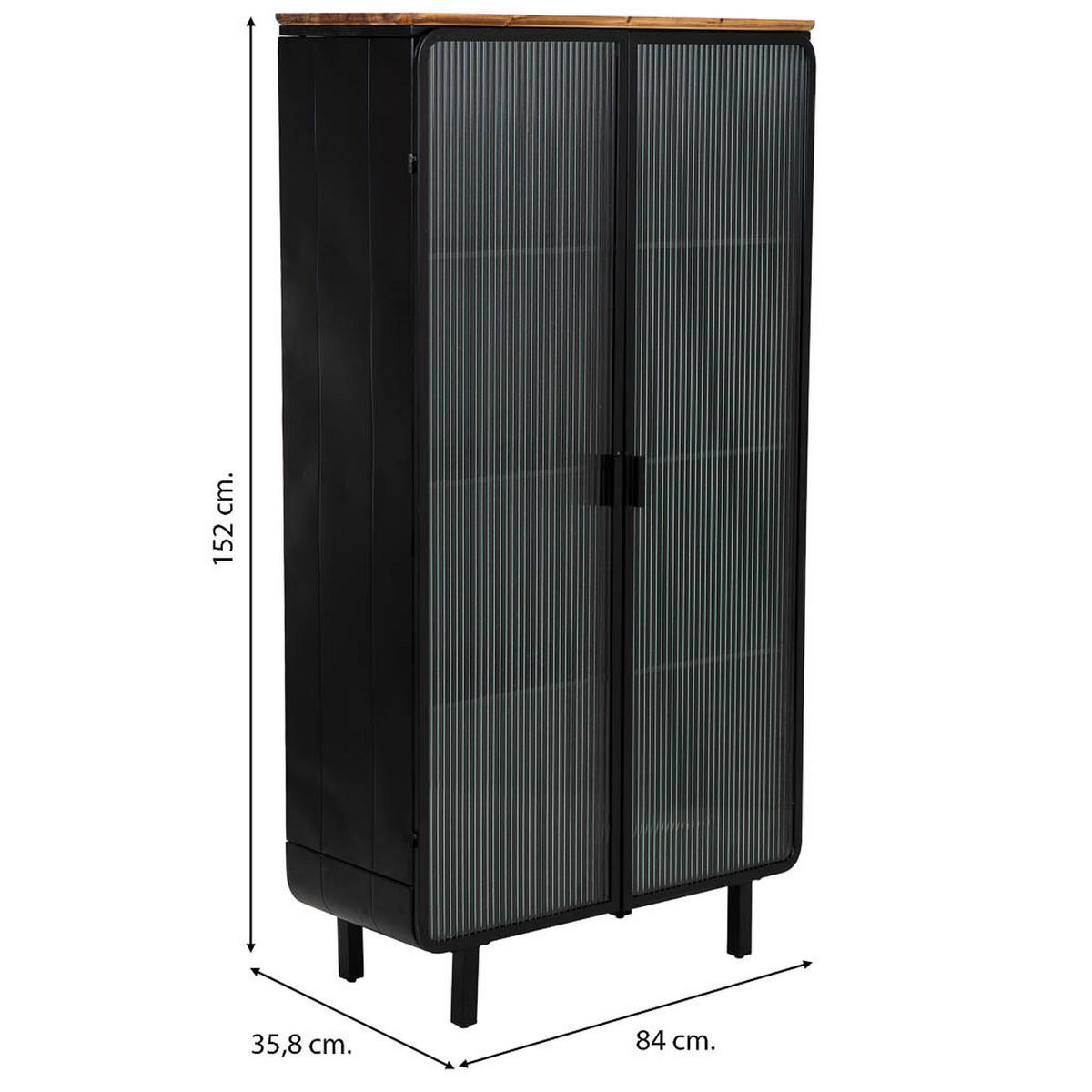 VITRINE aus Metall, Holz und Glas mit 2 Türen, Schwarz, 84x36x152h cm - Schwarz, Holz (84/152/35cm) - Wanderlust