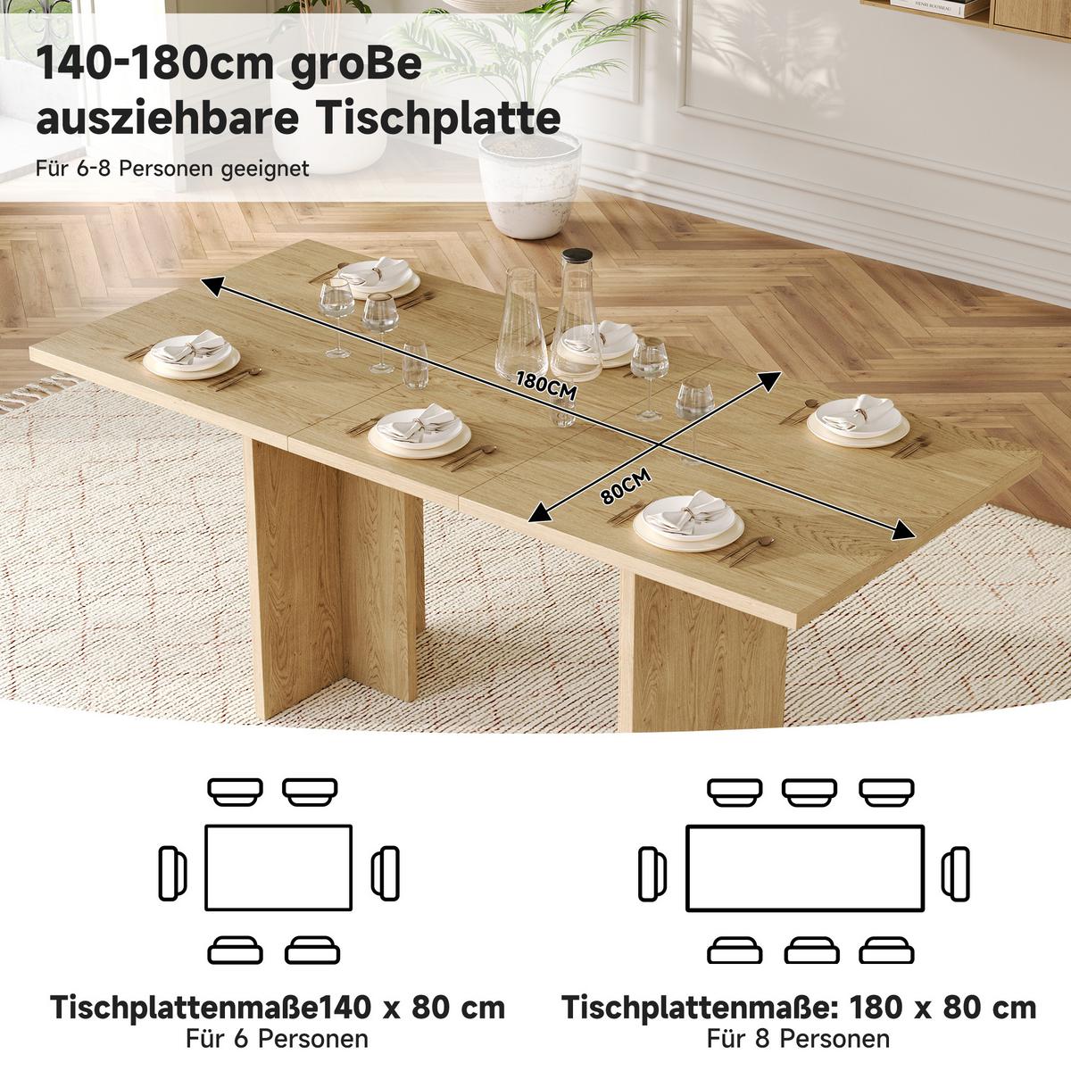ESSTISCH ausziehbar 140-180 x 80 cm Eiche-Optik - Sonoma Eiche, Holzwerkstoff (80/180/75cm) - Urban Meuble