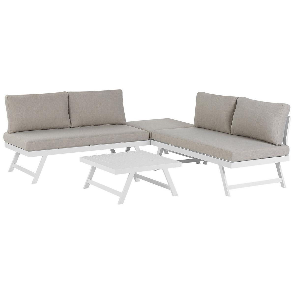 LOUNGE SET 5-Sitzer modular weiß Auflagen taupe Coccorino - Taupe/Weiß, Metall - Beliani