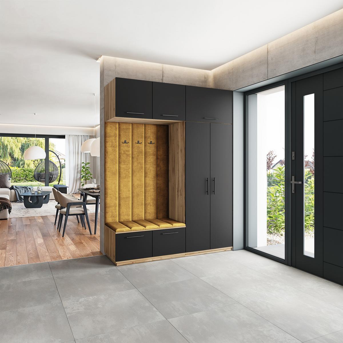 GARDEROBENSCHRANK REMA 180/240/60 cm Modern Garderobe-Set Eiche Wotan - Gelb/Eiche Wotan, Holzwerkstoff (180/240/60cm) - MASSENO