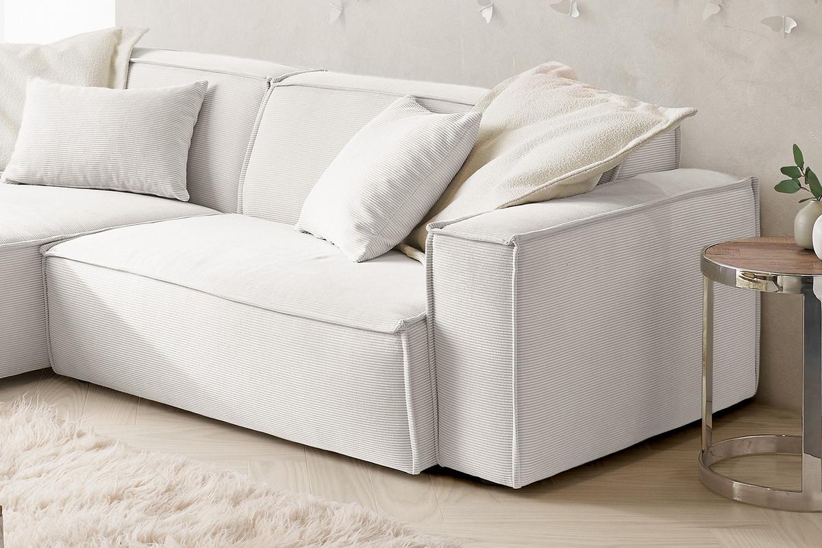 ECKSOFA SAMU Weiß Cord - Schwarz/Weiß, Textil (276/168cm) - KAWOLA
