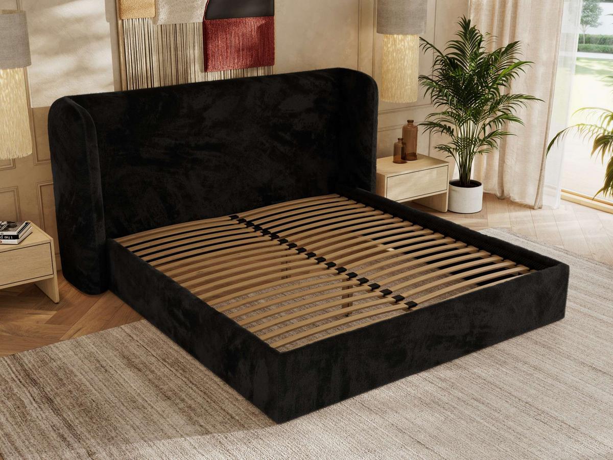 POLSTERBETT EMORA CLASSIC 160/200 - Schwarz Plüsch - Multipocket-Matratze - Schwarz, Textil (160/200cm) - MKS