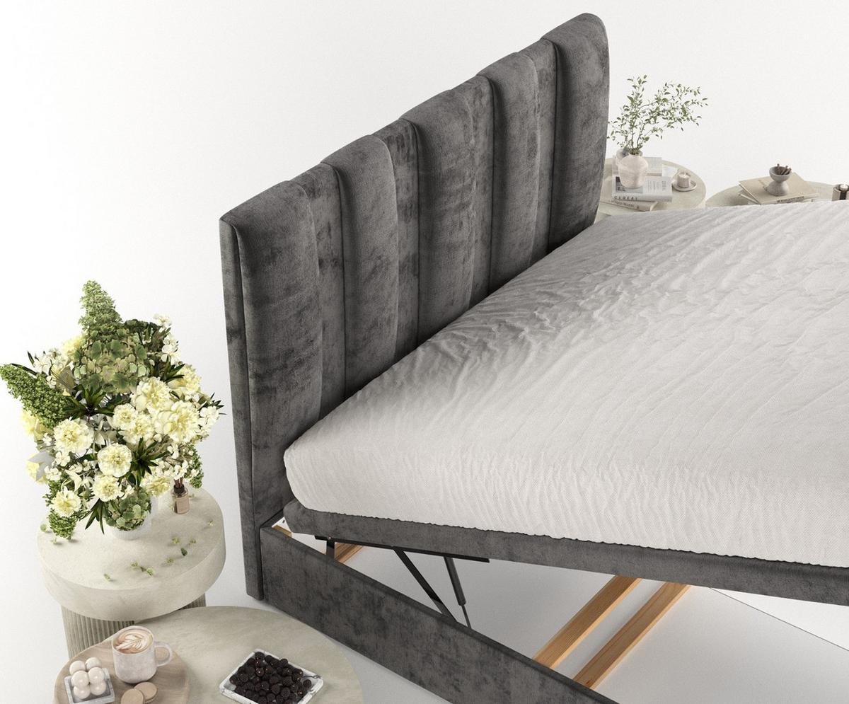 POLSTERBETT Orta mit Stauraum 120/200 cm Stahl im Lotta Stoff - Graphitfarben/Schwarz, Holz/Holzwerkstoff (120/200cm) - AltaBeds