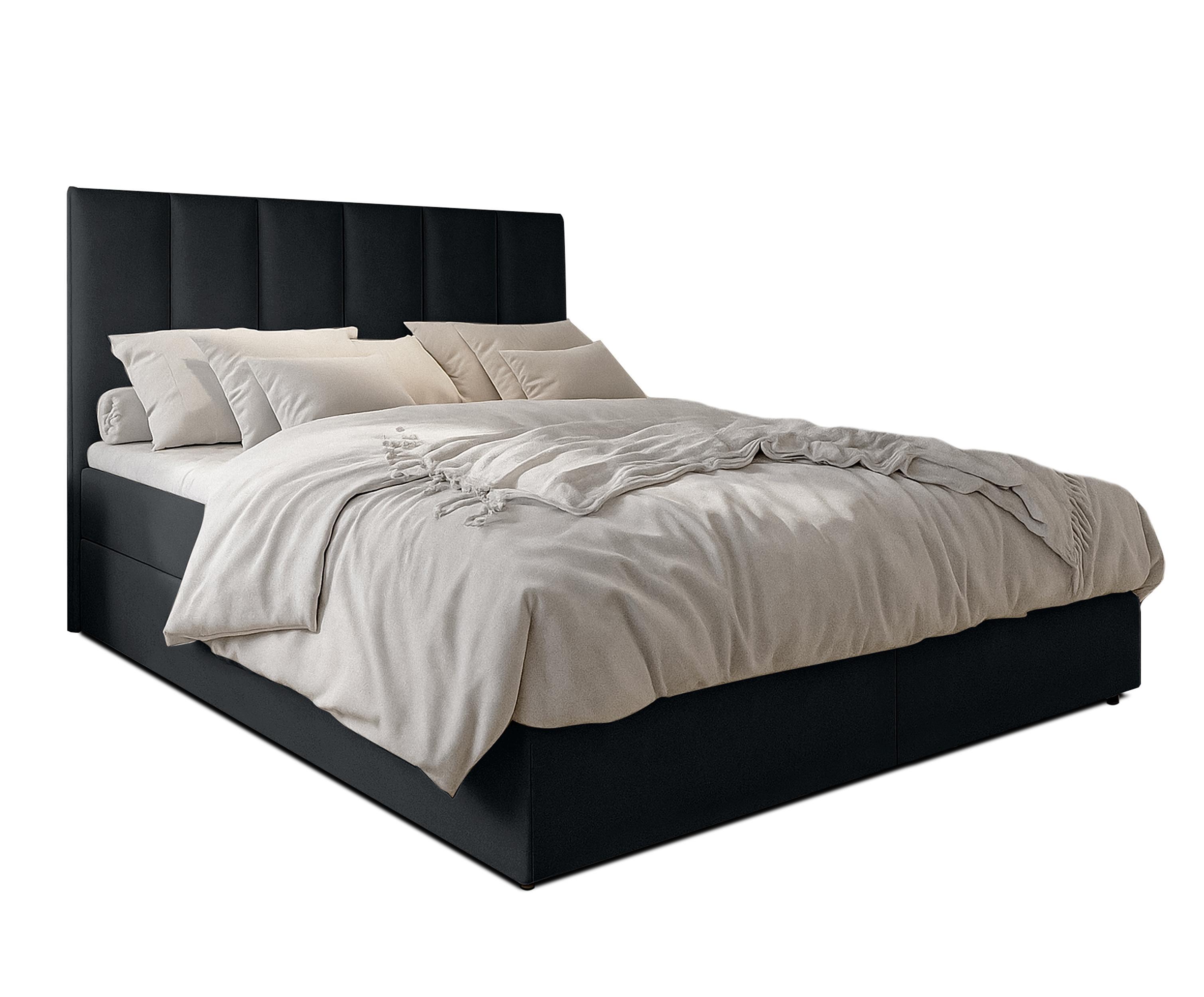 BOXBETT MEREA 180x200 cm mit Bettkasten und Matratze - Schwarz + TOPPER - Schwarz, Holz/Holzwerkstoff (180/200cm) - AX Living