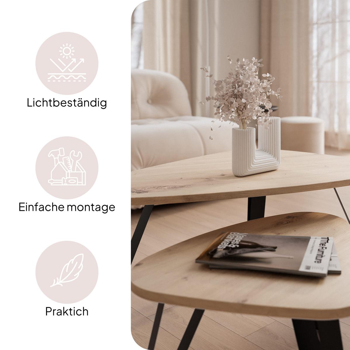 SATZTISCH NOA Stahlgestell, Freiform, Schwarz / Artisan-Eiche - Schwarz/Eiche Artisan, Holzwerkstoff/Metall (94/60/42cm) - Idohome