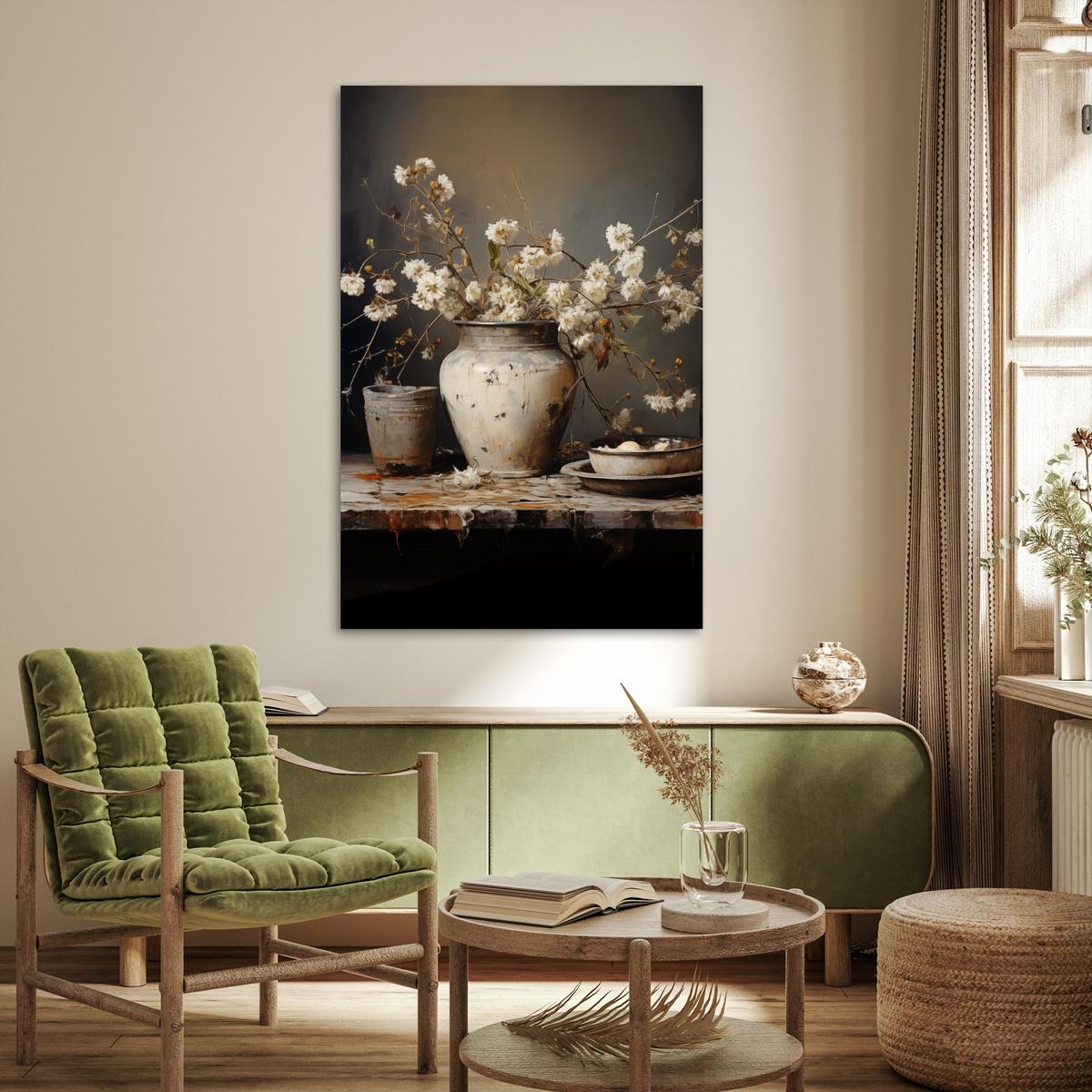 POSTER Stilleben - Blumen - Blumenstrauß - Vase - Wein Wandbild Schlafzimmer 80x120 cm - Schwarz, Papier (80/120/0.1cm) - MuchoWow