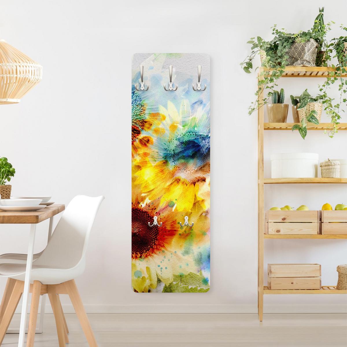 WANDGARDEROBE - Aquarell Blumen Sonnenblumen 34/105 cm - Gelb, Holzwerkstoff (34/105/1.6cm) - Bilderwelten