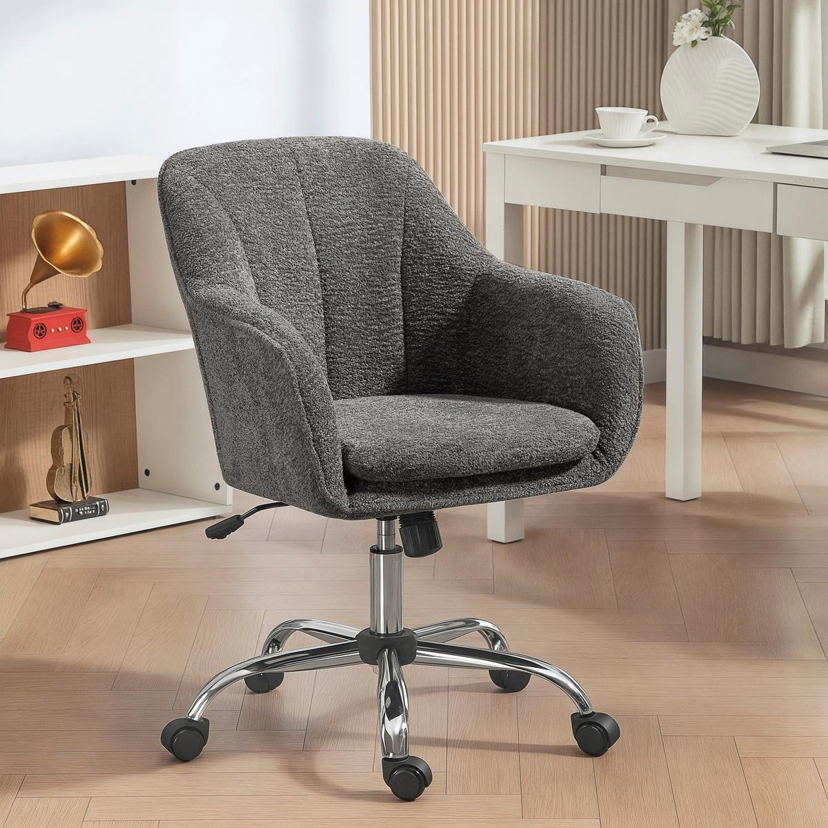 SCHREIBTISCHSTUHL Grau - Chromfarben/Grau, Textil/Metall (63/96/64cm) - HOMCOM