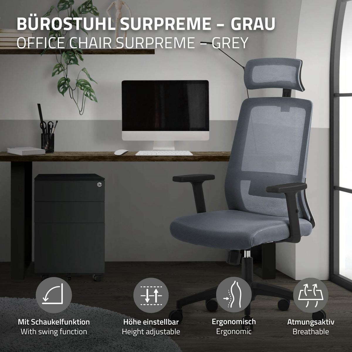 BÜROSTUHL Grau - Grau, Kunststoff (66/123/68cm) - ML-DESIGN