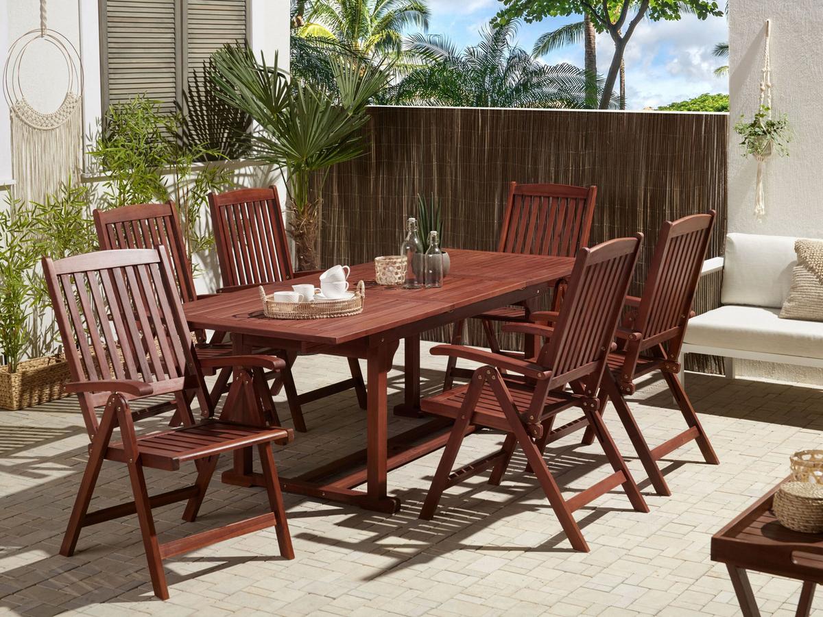 GARTENTISCH Akazienholz 160/220/90 cm rechteckig ausziehbar Toscana - Dunkelbraun, Holz (160/90/74cm) - Beliani