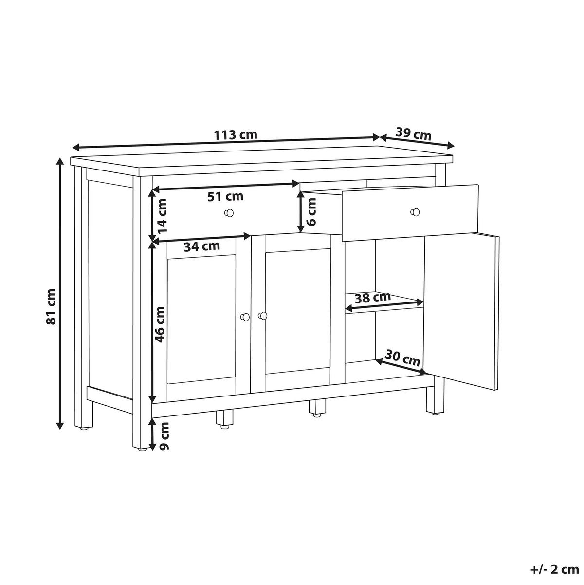 SIDEBOARD mit 3 Türen Cremeweiß Atoca - Creme, Holzwerkstoff (113/81/39cm) - Beliani