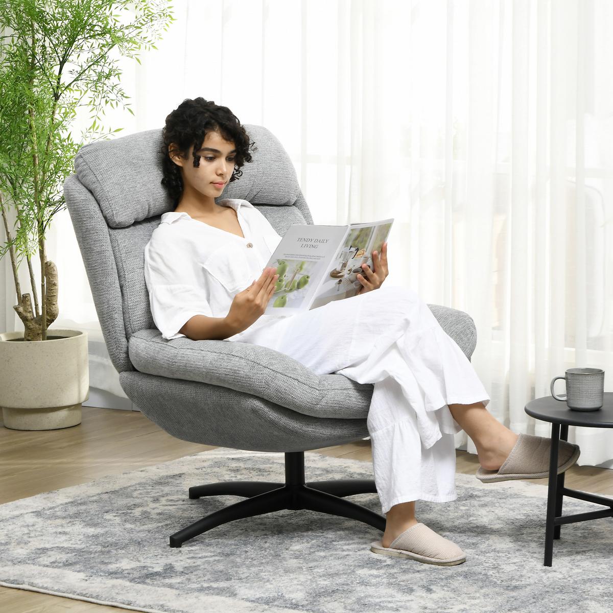 SESSEL Drehbar Loungesessel mit Wasserabweisend Chenille-Optik für Wohnzimmer - Schwarz/Grau, Textil/Metall (91/98/79cm) - HOMCOM