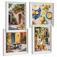 BILDER SET 4er Set - 50x50 cm & 40x60 cm Weißer Rahmen - Zitrusbäume in einem sonnigen Garten - Weiß, Kunststoff (50/50cm) - TULUP