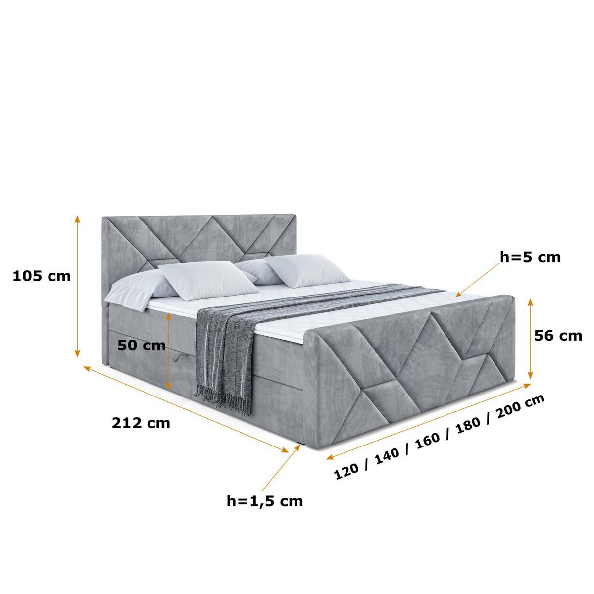 BOXBETT BARWA-Z - 140x200 cm - H4 - Grau - Grau, Holzwerkstoff (140/200cm) - ALTDECOR