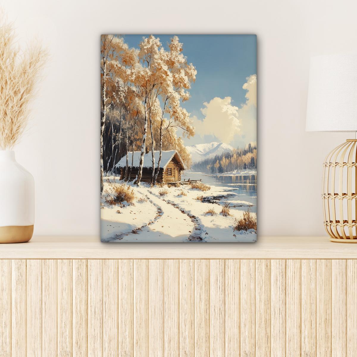 LEINWANDBILD Winter - Schnee - Zuhause - Natur Room Decor 30x40 cm - Hellbraun, Textil (30/40cm) - MuchoWow
