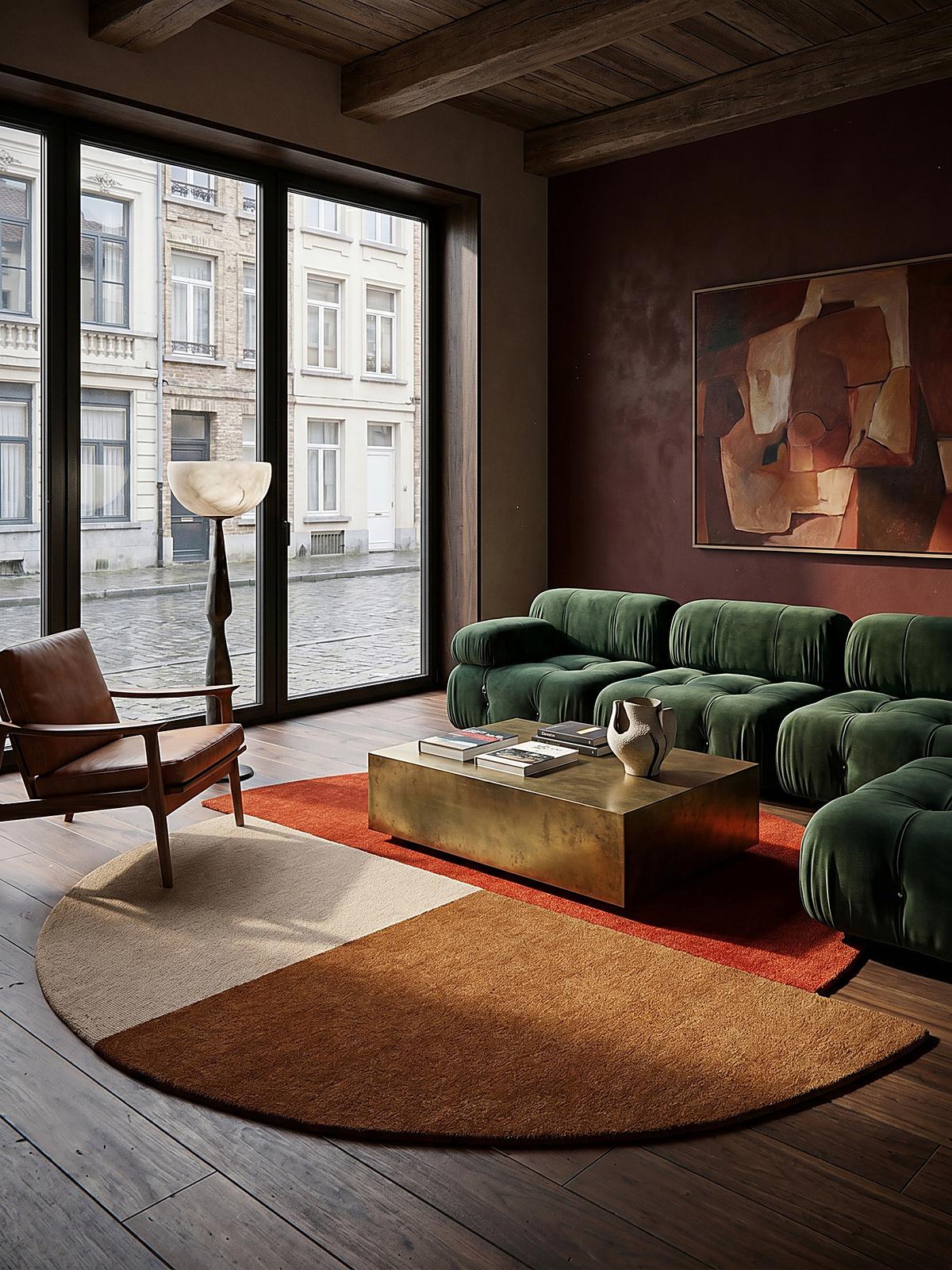 WOLLTEPPICH HALLEIN, geometrisch, Rot-Beige, Ø 200 cm - Rot, Textil (200/200cm) - KADIMA DESIGN