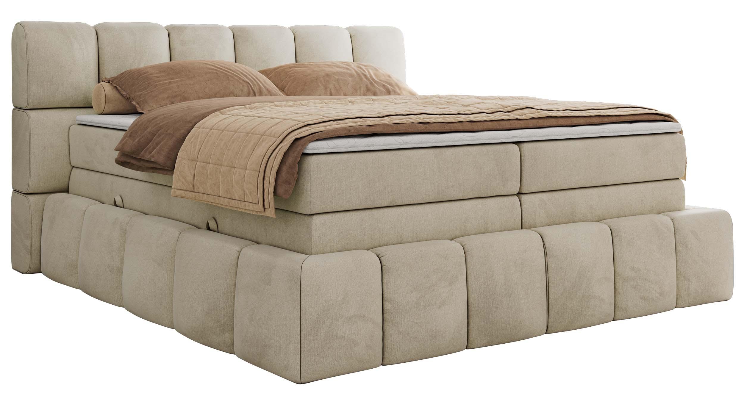 BOXSPRINGBETT NIRA KING 120/200 Beige Velvet - H4 - Beige, Holz/Textil (120/200cm) - MKS