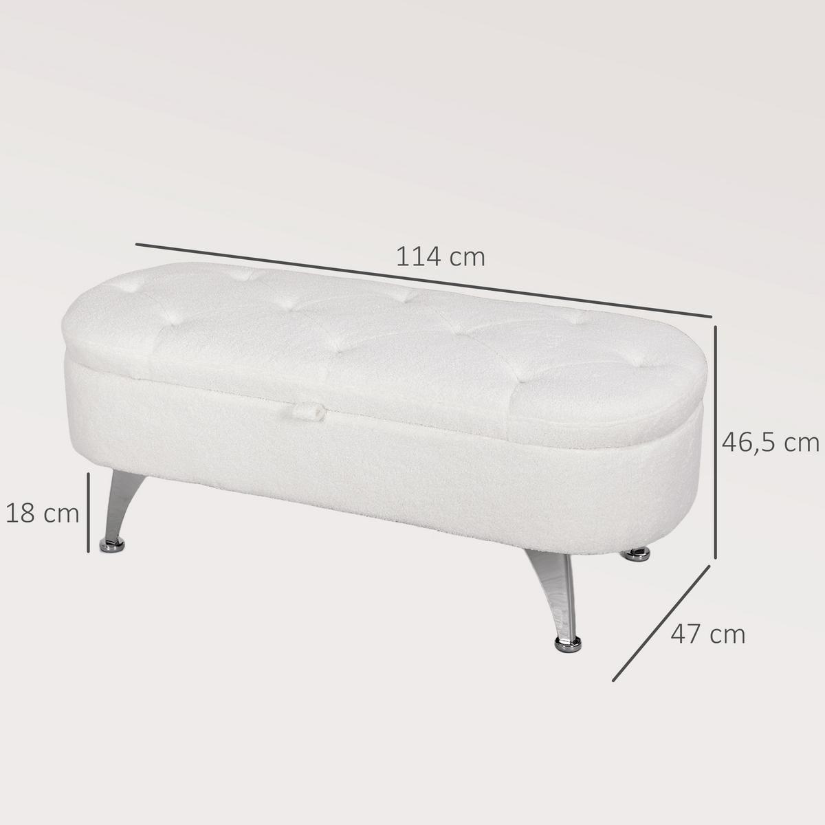 TRUHENBANK Teddysamtoptik - Weiß, Kunststoff (47/46.5/114cm) - HOMCOM