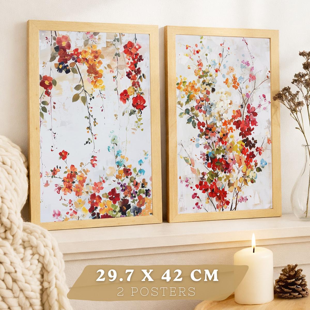 POSTER 2er-Set Wandbilder Wildblumen modern Wohnzimmer Deko, Schlafzimmer, Küche, Badezimmer Rahmenlos A4 - Klar, Papier (29.7/1/21cm) - Nacnic