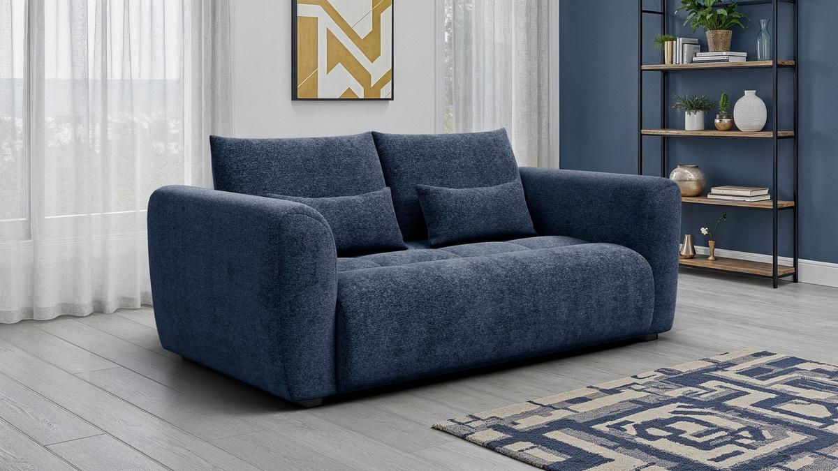 SOFA SORENO 3-Sitzer, dunkelblau - Schwarz/Dunkelblau, Holz/Textil (214/94/114cm) - Wozimo