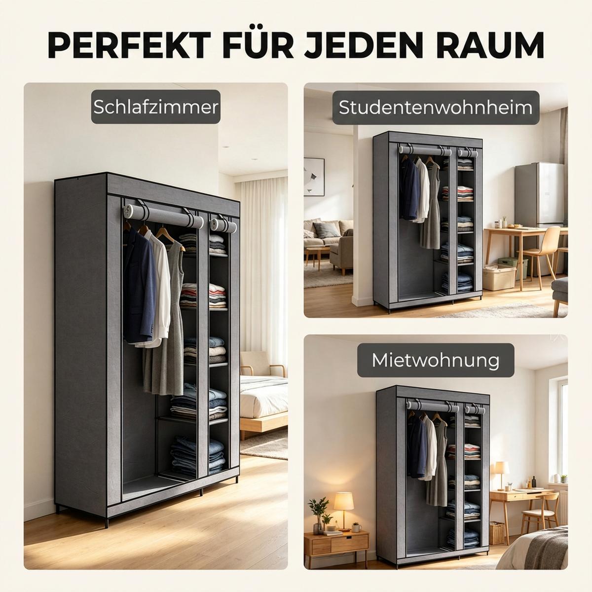 KLEIDERSCHRANK Vliesstoff Stahl Grau - Grau, Textil/Metall (45/175/110cm) - HOMCOM